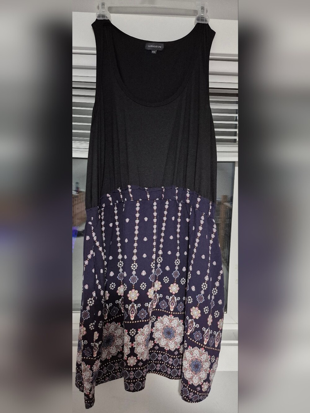 Sleeveless Black & Navy Patterned Midi Dress